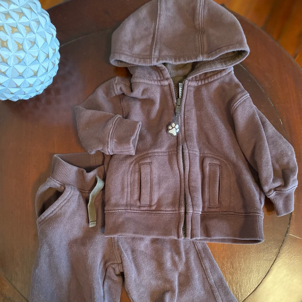 🧩 3/$20 Gymboree sweatsuit brown joggers size 6-12 months